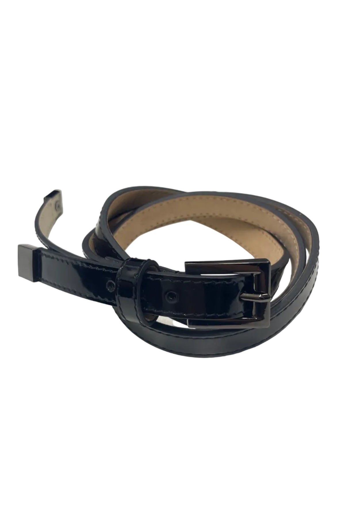 Black Patent Skinny Belt